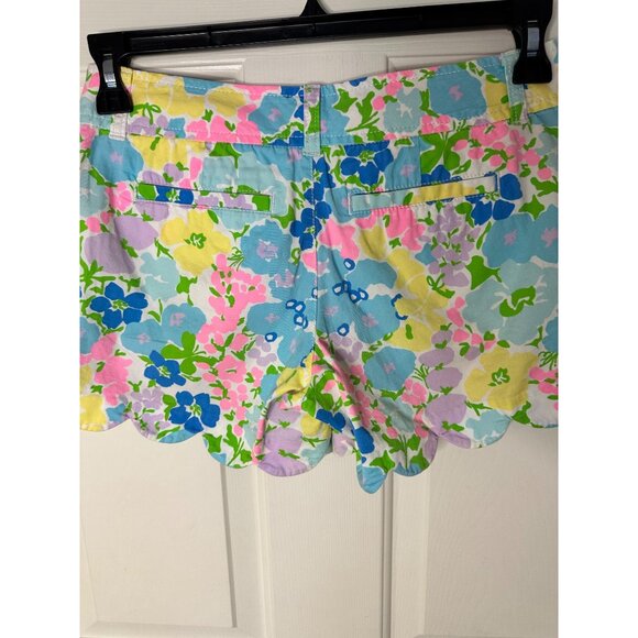 Lilly Pulitzer Buttercup Shorts Scalloped Hem Floral Pastels Size 0 Cotton Blend - Picture 9 of 10